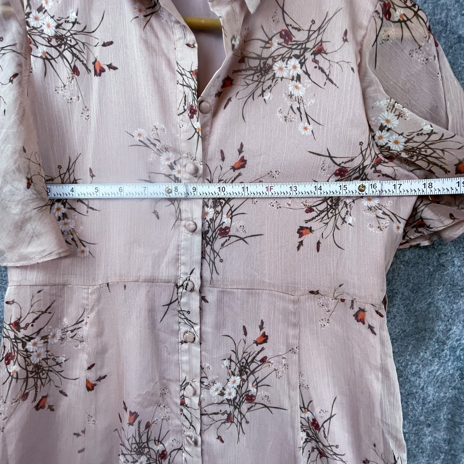 Simple Retro Dress Womens Xs Pink Sheer Button Front Country Romantic Feminine — image 7 of 8